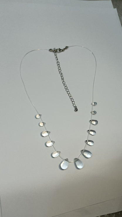 Simple Waterdrop Transparent Beads Tassel Necklace