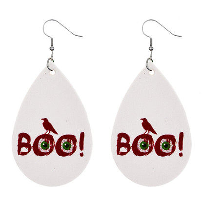 Halloween Women Funny Pumpkin Ghost Leather Earrings