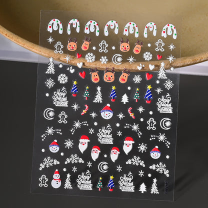 Pegatinas para uñas con relieve navideño de Papá Noel, muñeco de nieve y copos de nieve