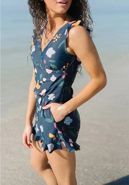 Combinaison sexy grande taille à imprimé, col en V, sans manches, à la mode pour femmes