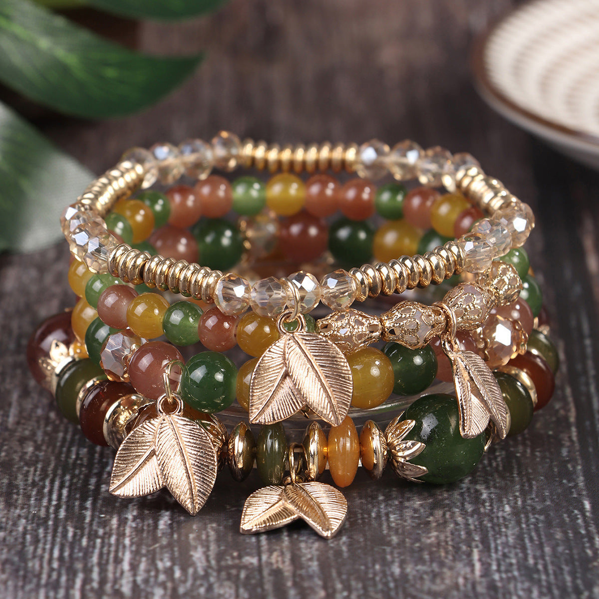 Conjunto de pulseras multicapa con cuentas bohemias