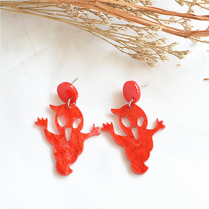 Pendientes colgantes de acrílico con diseño de esqueleto de Halloween para mujer