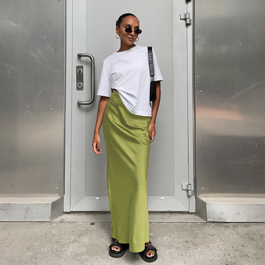 Women Fashion Solid Color Satin Slim Fit Skirt - Elegant and Comfortable