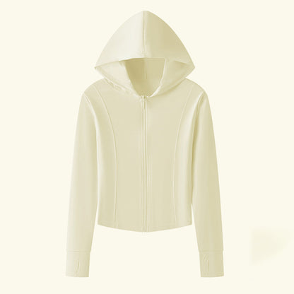 Chaqueta con capucha y cremallera de poliéster de color sólido informal para mujer