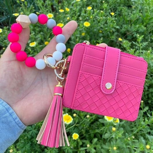 Women Fashion Silicone Bead Bracelet Keychain Wallet