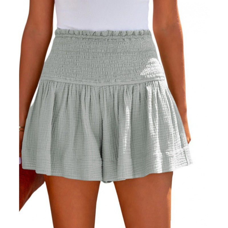 Pantalones cortos plisados ​​de cintura alta informales de algodón y lino para mujer