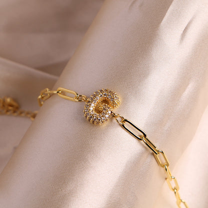Fashion 26 Zircon Alphabet Clip Chain Bracelet
