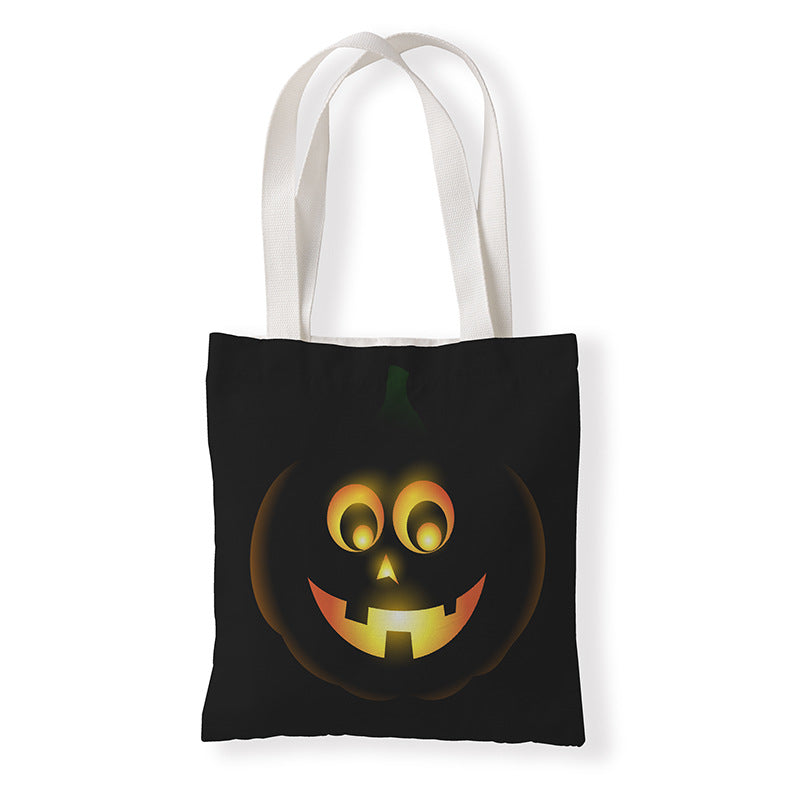 Bolsa de lona con estampado de calabaza divertida de dibujos animados de Halloween