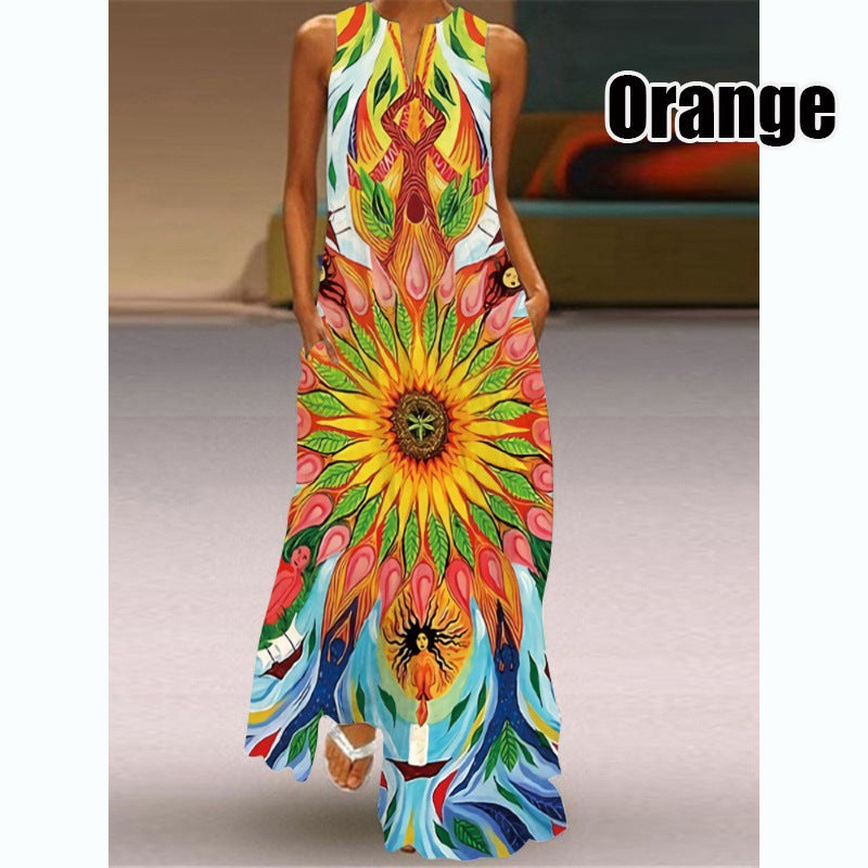 Women Plus Size Casual Fashion Boho Style Floral Heart Print Maxi Dress