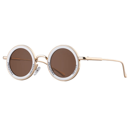 Gafas de sol redondas clásicas con montura metálica y colores sólidos para hombre