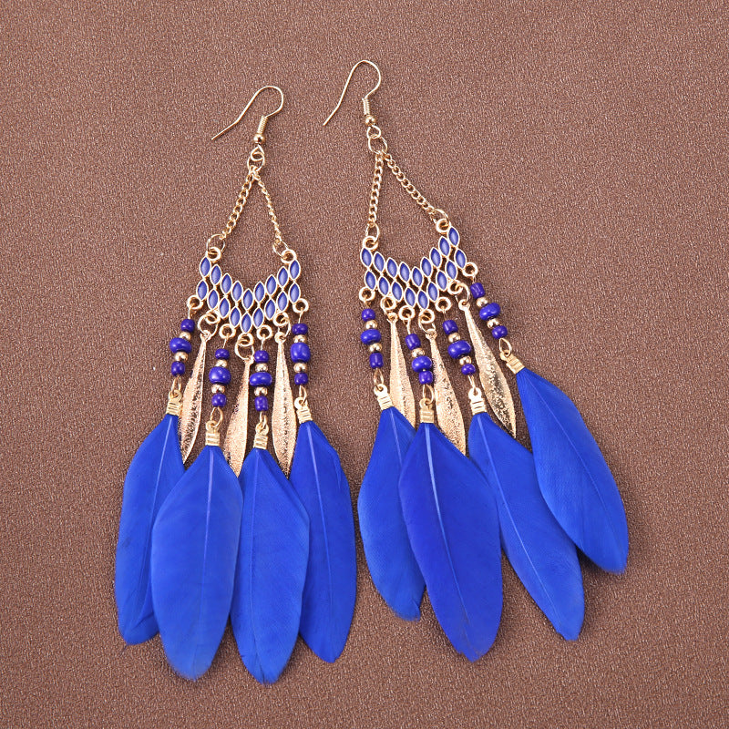 Bohemian Ethnic Style Retro Tassel Feather Earrings