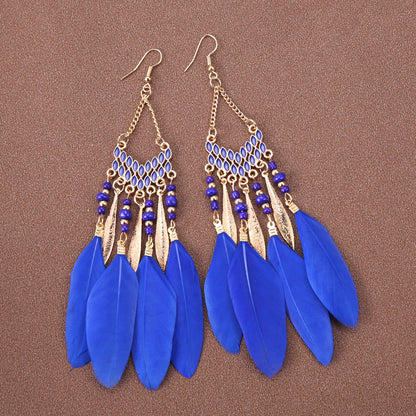 Bohemian Ethnic Style Retro Tassel Feather Earrings