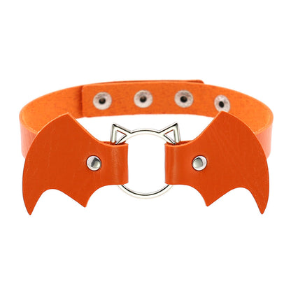 Halloween Women Gothic Bat Pu Leather Chokers