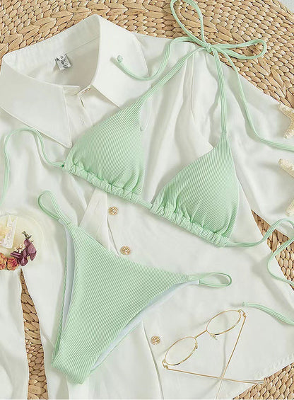 Maillot de bain bikini dos nu sexy et simple de couleur unie pour femmes