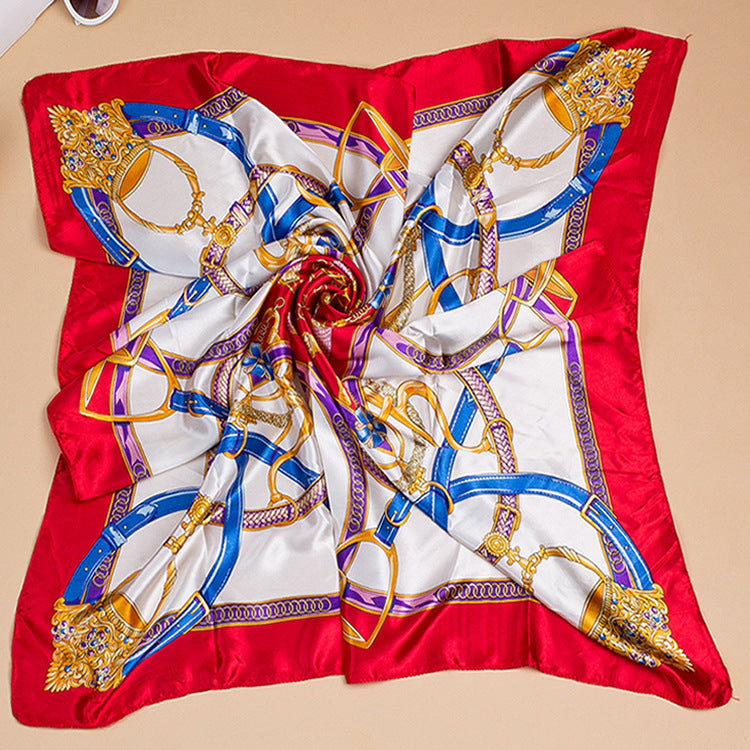 Bufanda de seda cuadrada grande con estampado floral para mujer, accesorio elegante