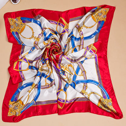 Bufanda de seda cuadrada grande con estampado floral para mujer, accesorio elegante