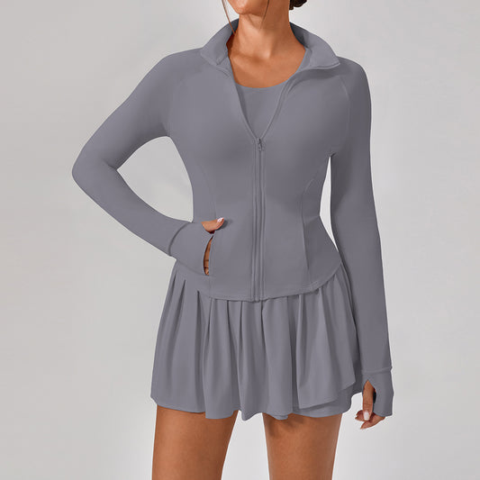 Women Casual Solid Color Tank Top and Pleated Skirt Set