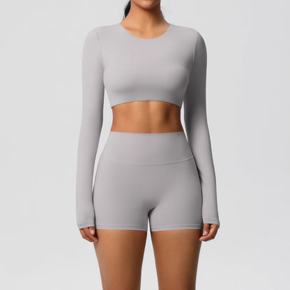 Ensemble deux pièces de sport de couleur unie pour femmes, style yoga