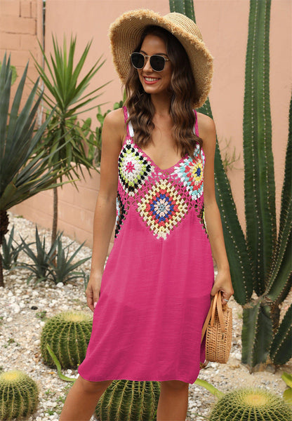 Vestido playero sexy de crochet sin espalda para mujer