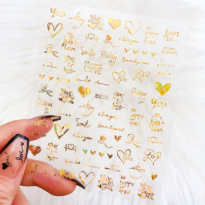Pegatinas de uñas con letras de amor en forma de corazón para San Valentín