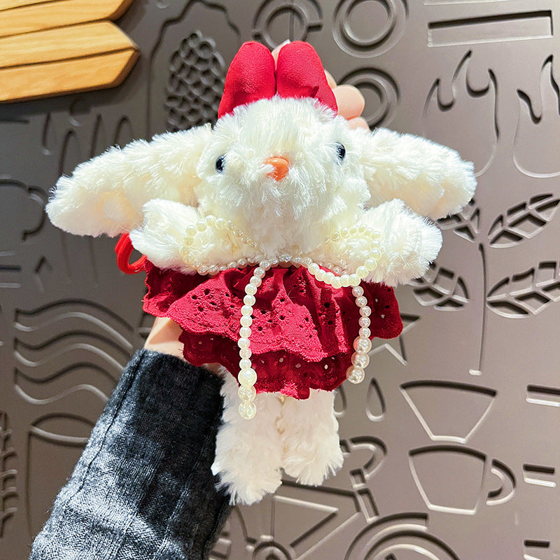 Cute Plush Long Ear Rabbit Keychain with Dress Variations