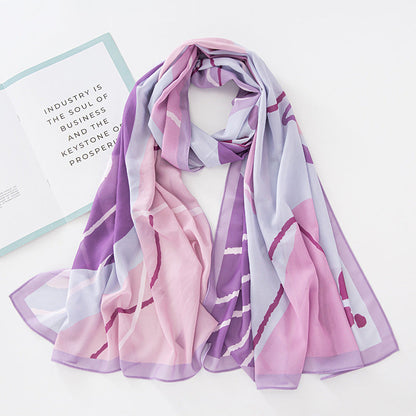 Bufanda larga de gasa con estampado floral de verano y primavera para mujer