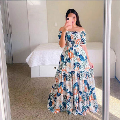 Vestido largo floral arcoíris para mujer para vacaciones de verano