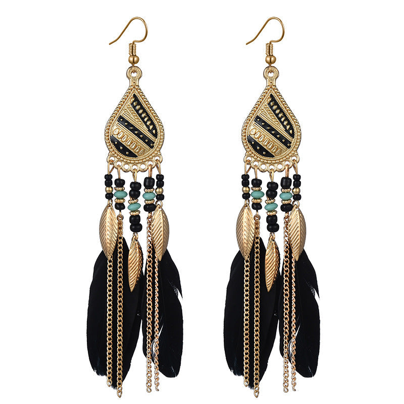 High-Value Feather Bohemian Long Tassel Earrings