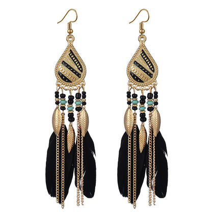 High-Value Feather Bohemian Long Tassel Earrings