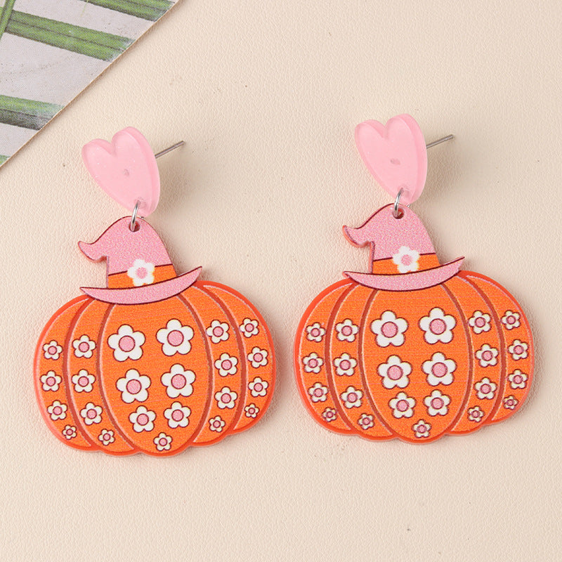 Boucles d'oreilles citrouille fantôme en acrylique pour femme, motif dessin animé d'Halloween