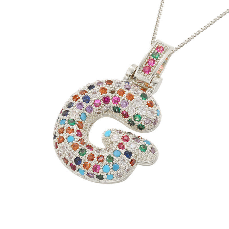 Collar con colgante de alfabeto dorado y circonita multicolor para mujer, joyería de moda