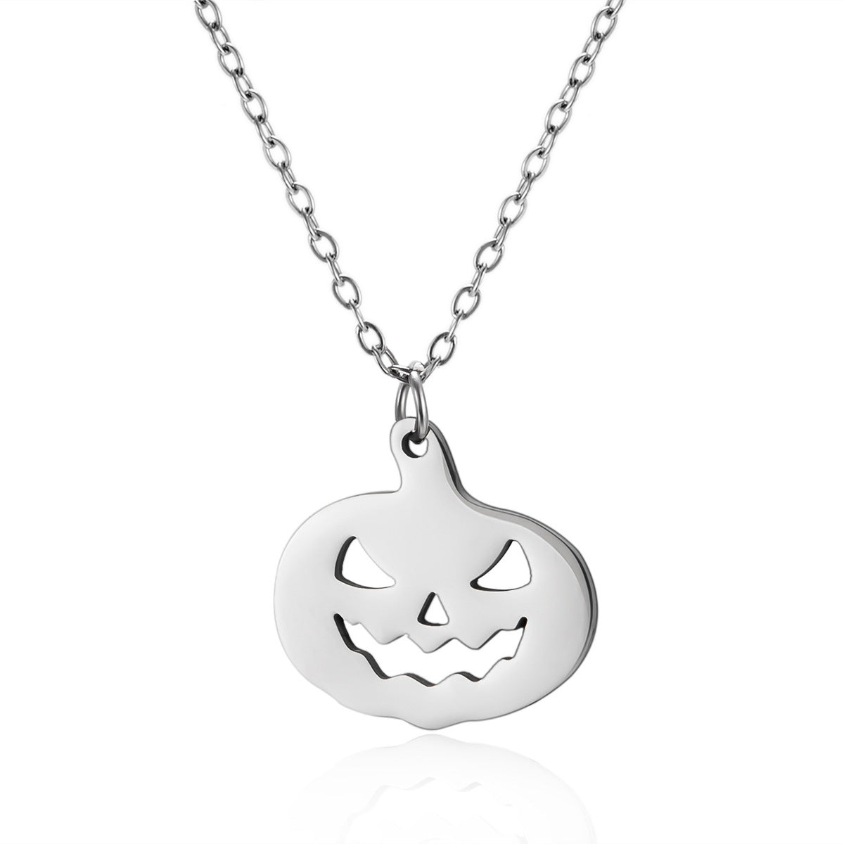 Collar con cara de calabaza de acero de titanio con elementos de Halloween