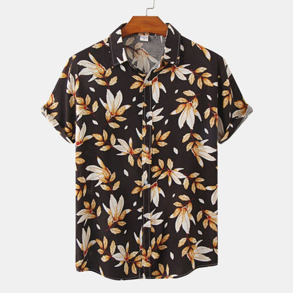 Camisa de verano para hombre con rayas y flores diminutas en 3D