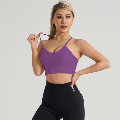 Women Yoga Solid Color Backless Sports Bra with Brocade Spandex