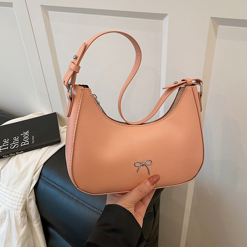 Women Casual Solid Color Shoulder Bag with Bowknot Decoration