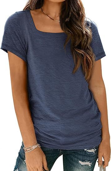 Camiseta informal de verano para mujer, con cuello cuadrado, color liso y sin mangas