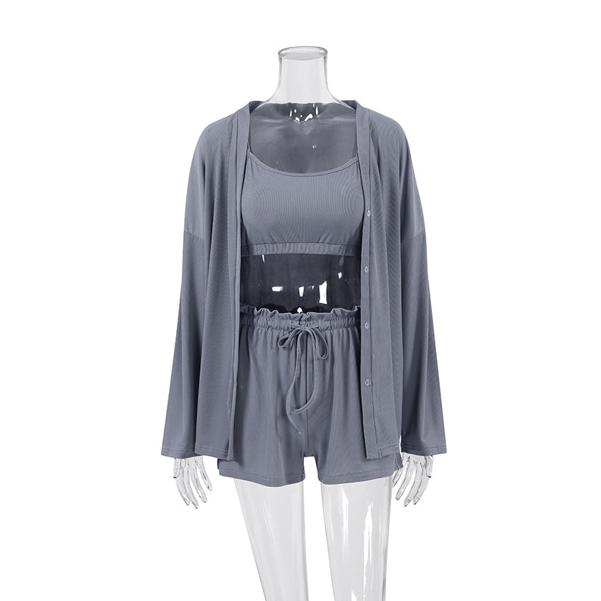 Women Fashion Sexy Ice Silk Comfortable Pajamas Set
