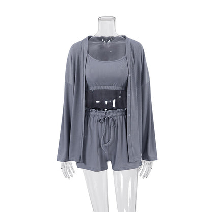 Women Fashion Sexy Ice Silk Comfortable Pajamas Set
