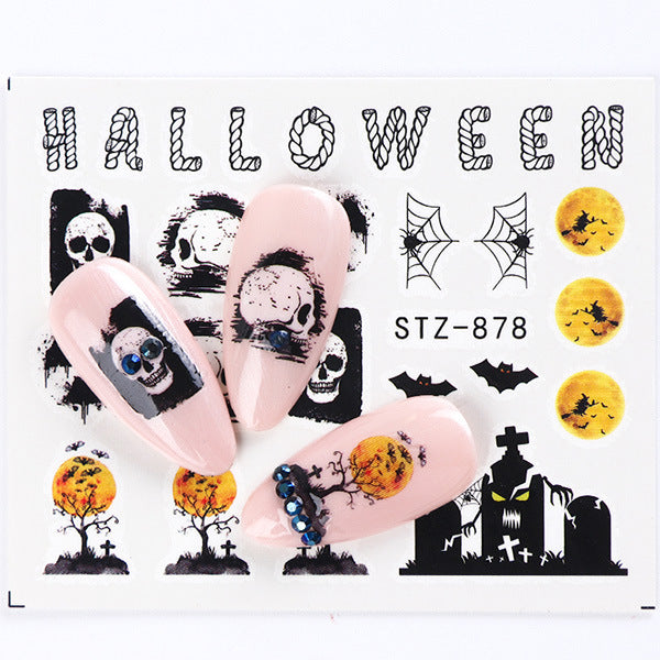 Autocollants pour ongles motif crâne et feuille d'érable pour femme, mode Halloween