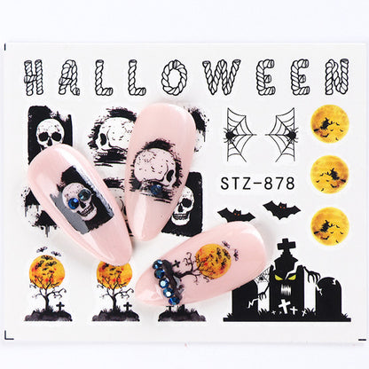 Autocollants pour ongles motif crâne et feuille d'érable pour femme, mode Halloween