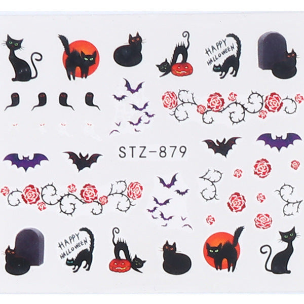 Autocollants pour ongles motif crâne et feuille d'érable pour femme, mode Halloween