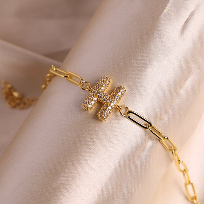 Fashion 26 Zircon Alphabet Clip Chain Bracelet