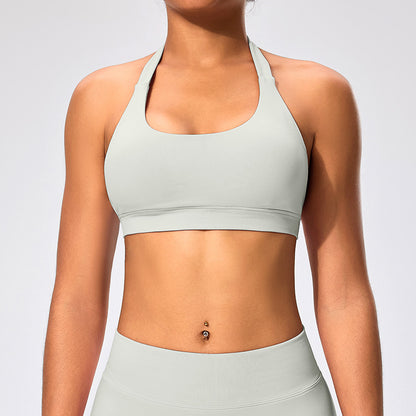 Haut de yoga sexy à col licou et couleur unie pour femme