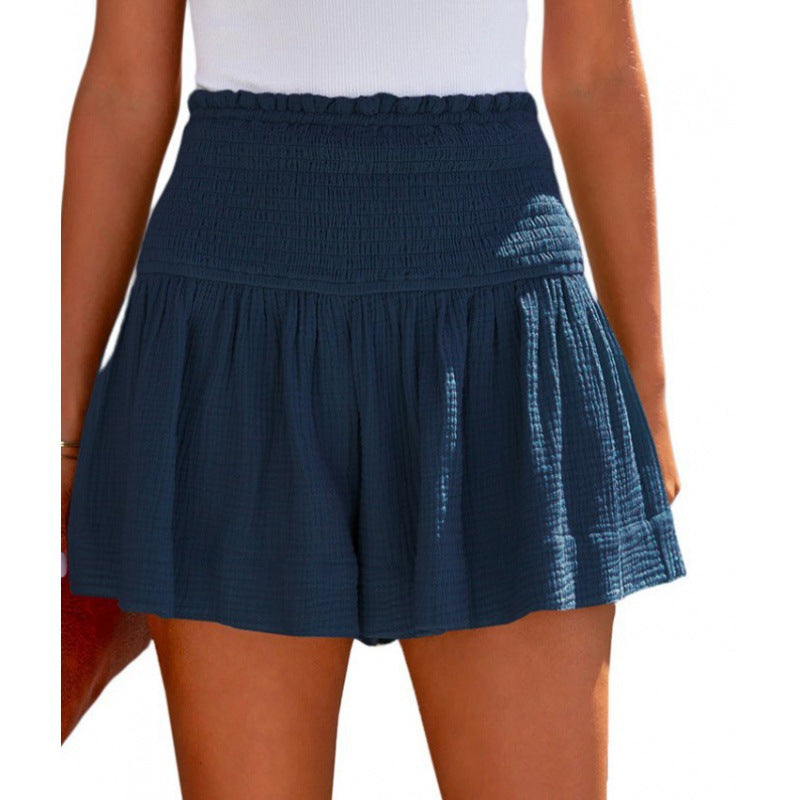 Pantalones cortos plisados ​​de cintura alta informales de algodón y lino para mujer
