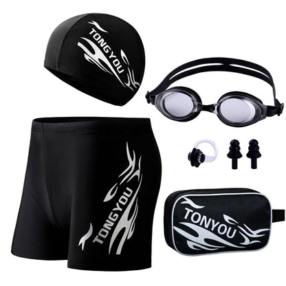 Conjunto de traje de baño con gorra y gafas estampadas informales a la moda para hombre