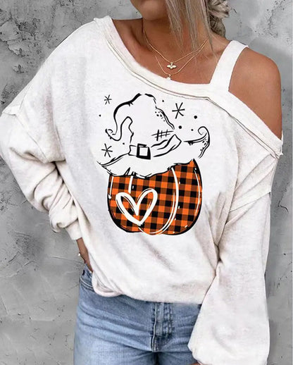 Sudadera con hombros descubiertos y efecto 3D para Halloween para mujer