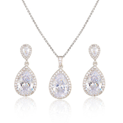 Women Jewelry Water Drop Zircon Necklace Earrings Set Fashion Statement