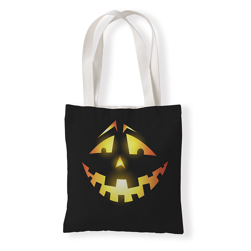 Bolsa de lona con estampado de calabaza divertida de dibujos animados de Halloween