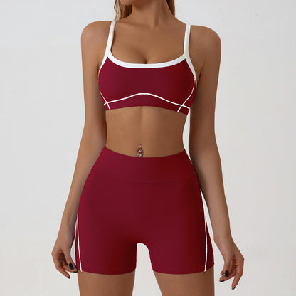 Women Fashion Contrast Color Bra Tight Shorts Set