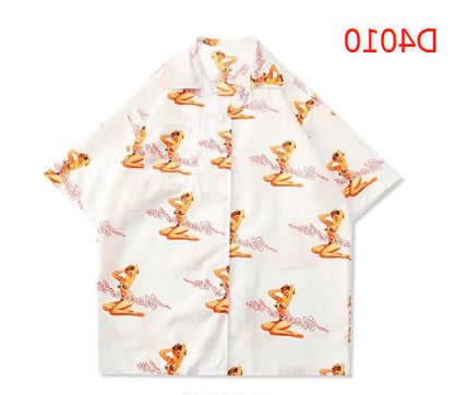 Camisa informal vintage con estampado floral hawaiano para hombre